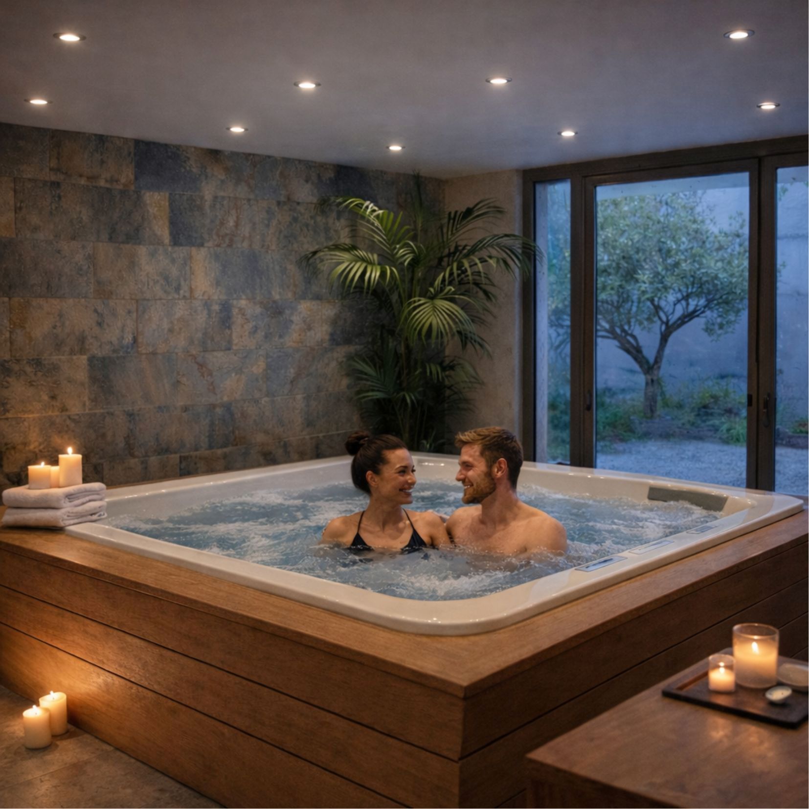 Spa jacuzzi privatif dans un espace bien-être à Levens dédié à la détente et à la relaxation